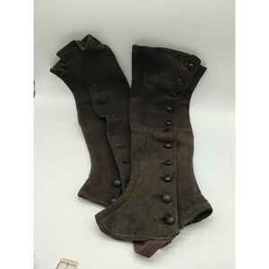 Pair Of Antique Vintage Victorian Wool Felt Brown Boot Spats